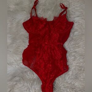 Vibrant Red Lace Bodysuit